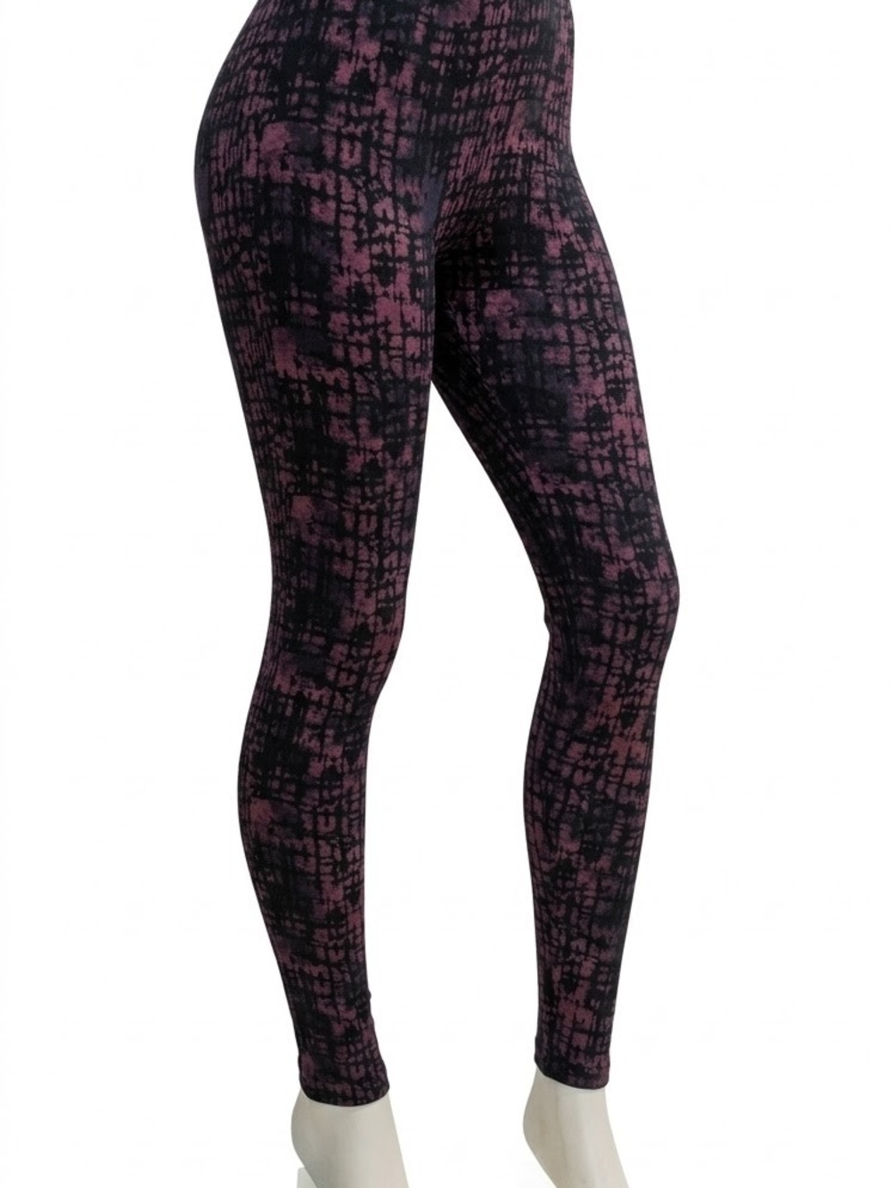 Lounge Fleece Lined Leggings Purple Black Abstract Pattern Size M/L High Waist